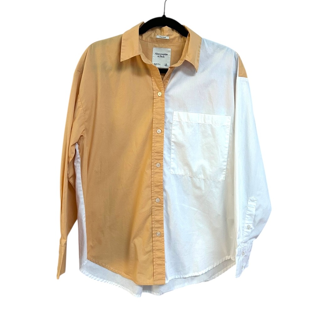 Abercrombie Fitch Colorblock Oversized Button Down Shirt XS White‎ Tan Orange